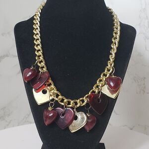 Valentine's Day Goldtone Large Link Necklace with Resin Hearts